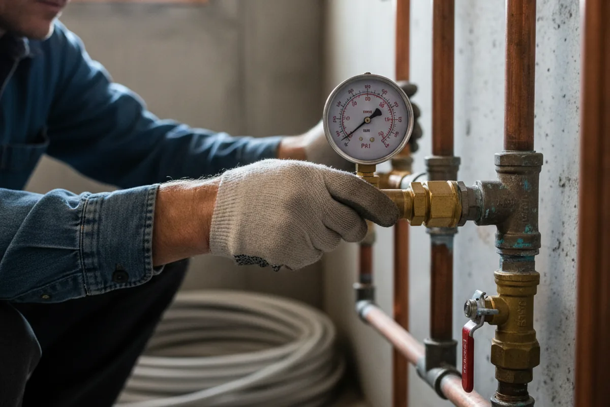 Pressure testing a repaired line during Water Line Repair in Villa Grande